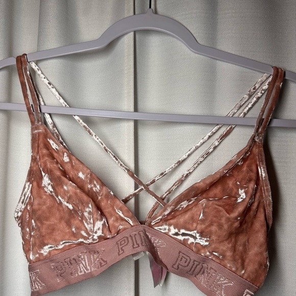 Victorias Secret PINK Rose Unlined Bra M Velour Strappy Bralette Velvet Coquette - Picture 2 of 9